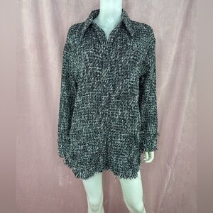 Apparis Womens Black Tweed Shirt Jacket Shacket Size Medium Snap Button